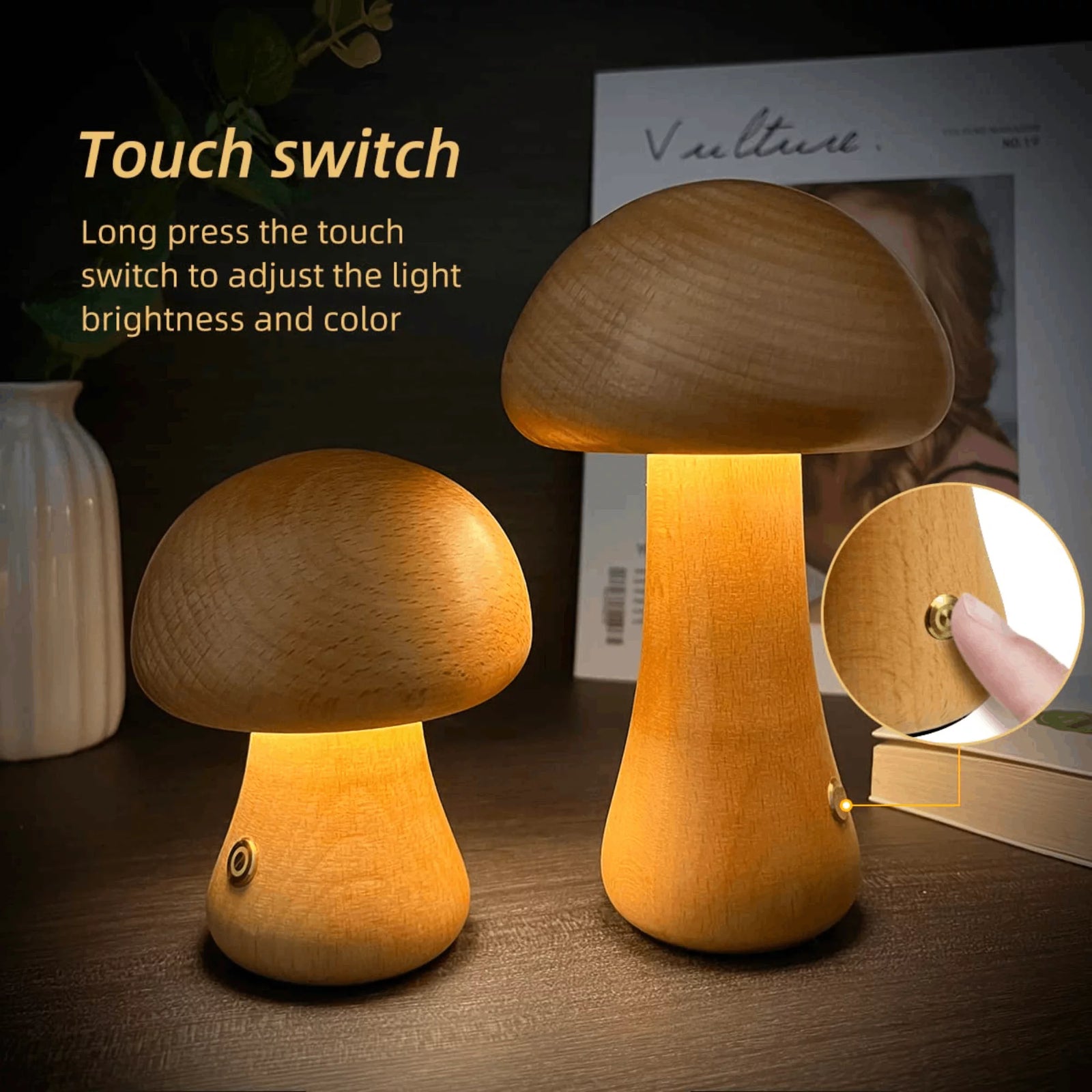 Mushroom Table Lamp,  Creative Bedside Night Light Dimmable LED for Home Decor