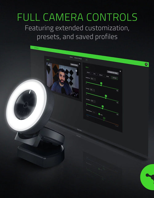 Load image into Gallery viewer, Kiyo Streaming Webcam, Full HD, Auto Focus, Ring Light with Adjustable Brightness, Black
