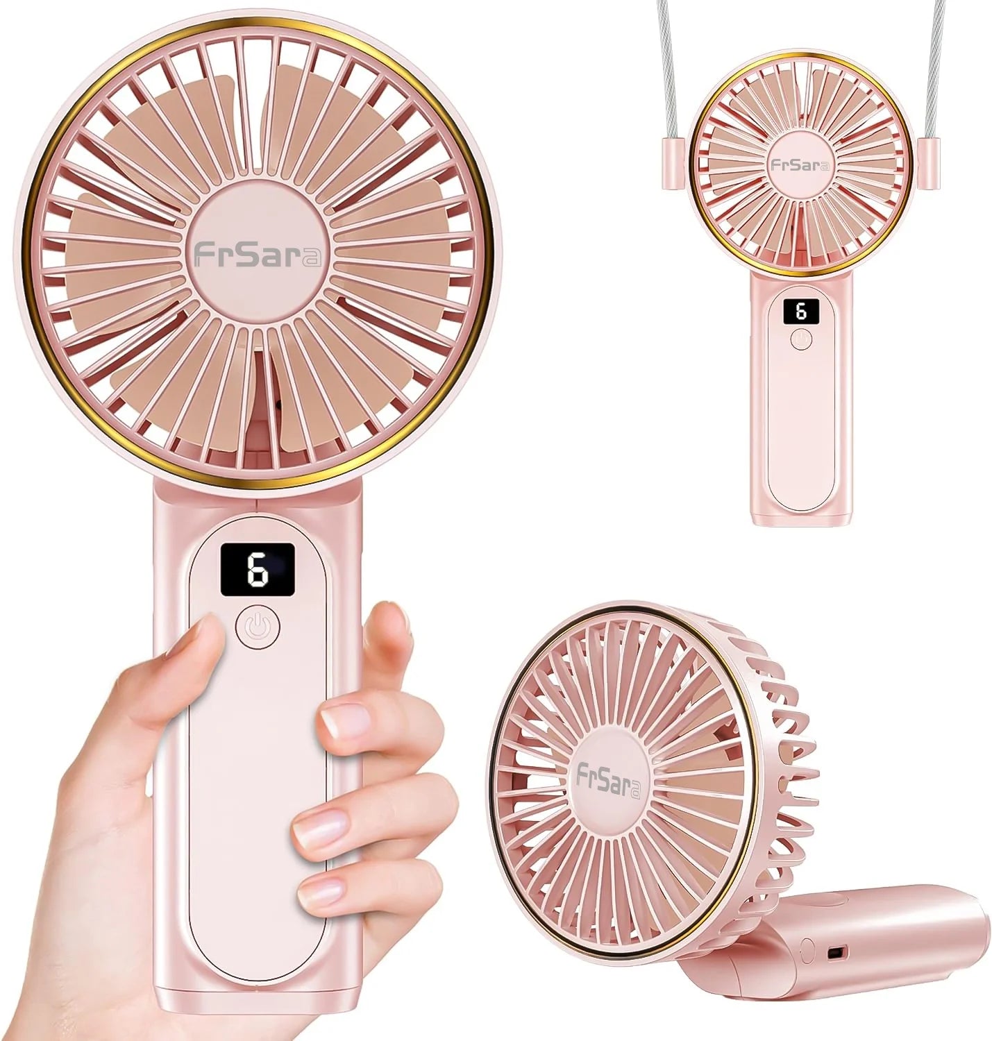 Portable Handheld Mini Fan, Neck Fan, 4000Mah Desk Fan, 180° Adjustable, 6 Speed Wind, Display Electricity in Real Time, USB Rechargeable Foldable Fan, Quiet Personal Fan with Power Bank - Blue