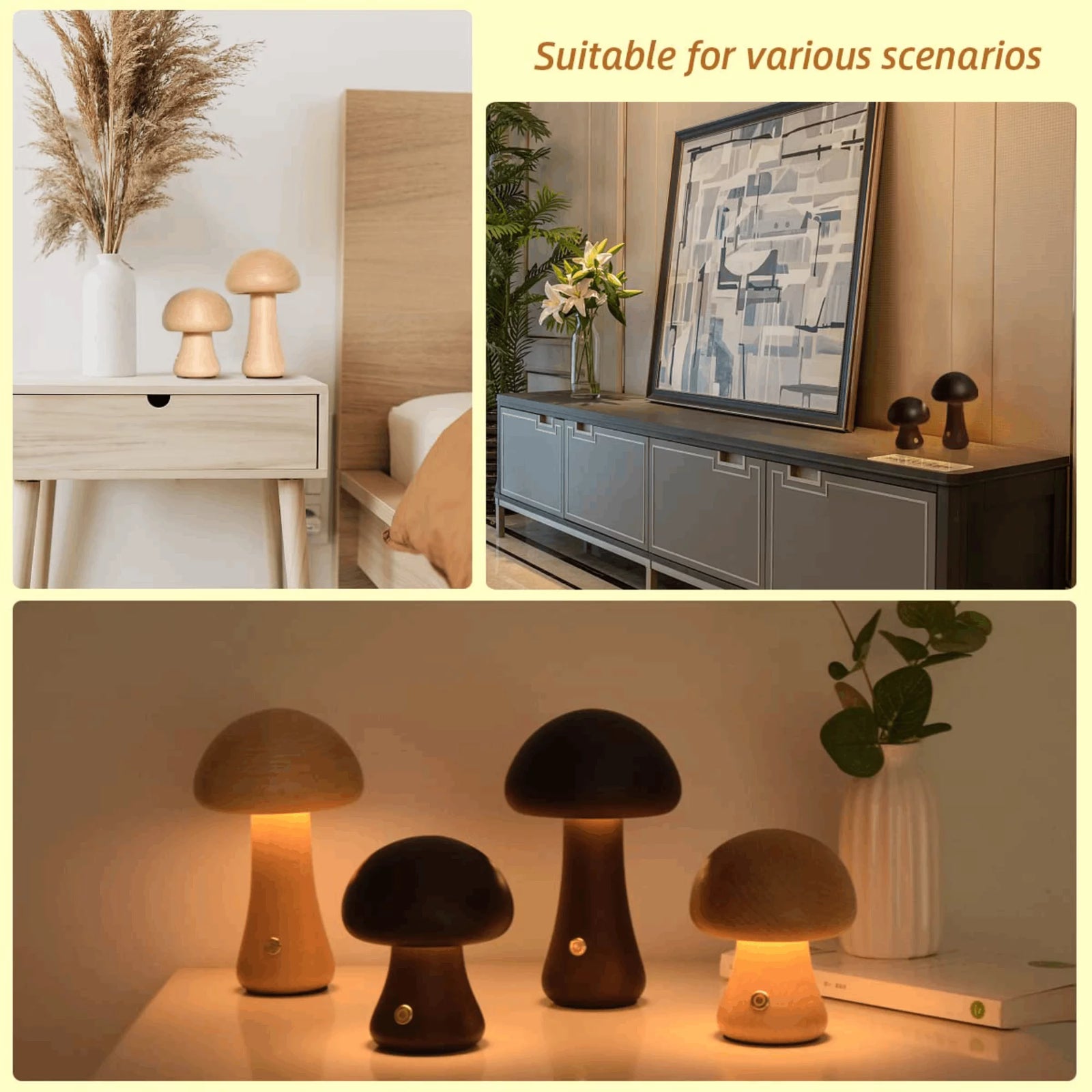 Mushroom Table Lamp,  Creative Bedside Night Light Dimmable LED for Home Decor