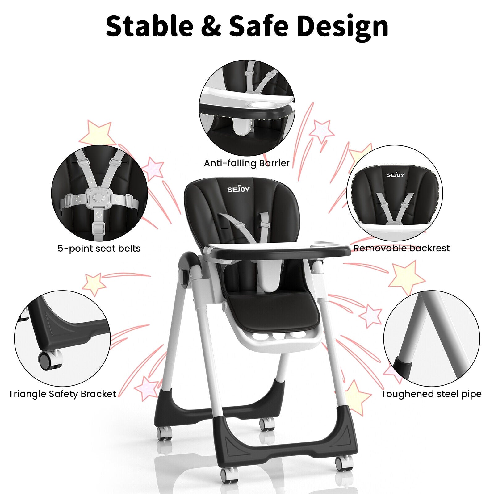 SEJOY Baby Dining Chair High Chair Feeding Chair 6-23 Months Foldable