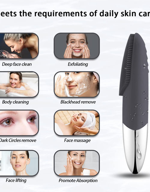 Load image into Gallery viewer, Facial Cleansing Brush, 3-In-1 Electric Silicone Face Scrubber, Vibrating Massager, IPX7 Waterproof, USB Rechargeble Brush for Deep Cleanning, Blackhead Remover, Exfoliating (Gray)
