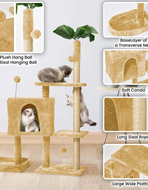 Load image into Gallery viewer, 31.5&quot; Cat Tree Cat Tower for Indoor Cats with Green Leaves, Cat Condo Cozy Plush Cat House with Hang Ball and Leaf Shape Design, Cat Furniture Pet House with Cat Scratching Posts,Beige
