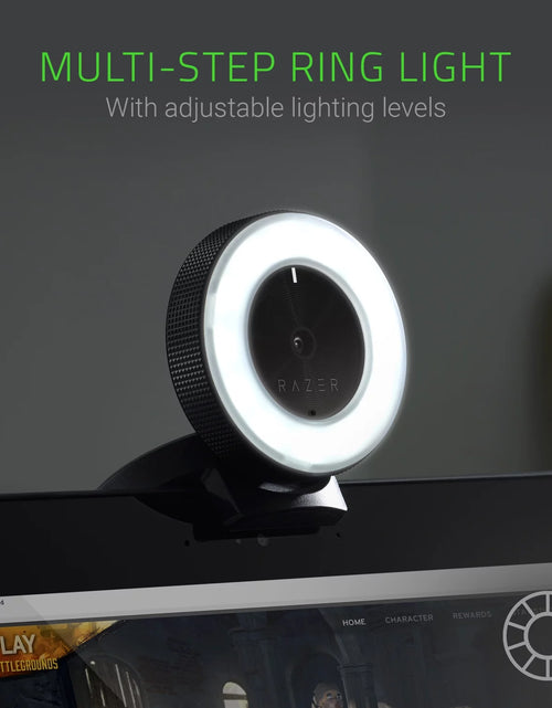 Load image into Gallery viewer, Kiyo Streaming Webcam, Full HD, Auto Focus, Ring Light with Adjustable Brightness, Black
