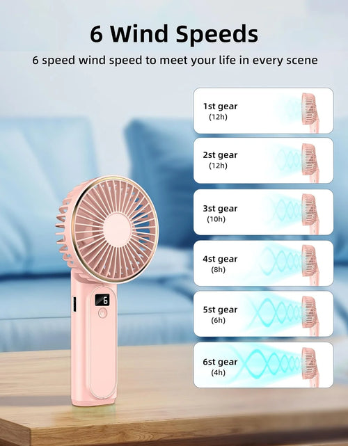 Load image into Gallery viewer, Portable Handheld Mini Fan, Neck Fan, 4000Mah Desk Fan, 180° Adjustable, 6 Speed Wind, Display Electricity in Real Time, USB Rechargeable Foldable Fan, Quiet Personal Fan with Power Bank - Blue
