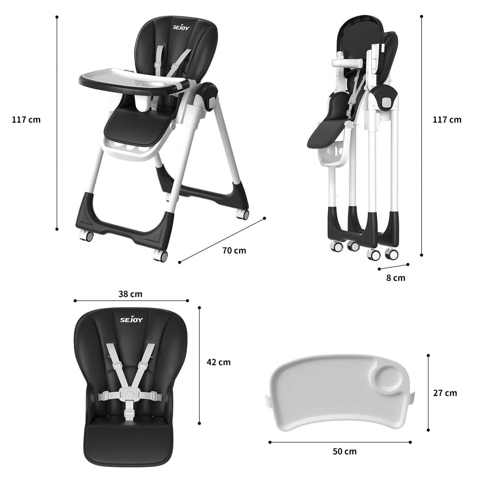 SEJOY Baby Dining Chair High Chair Feeding Chair 6-23 Months Foldable