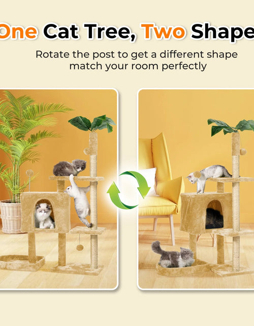 Load image into Gallery viewer, 31.5&quot; Cat Tree Cat Tower for Indoor Cats with Green Leaves, Cat Condo Cozy Plush Cat House with Hang Ball and Leaf Shape Design, Cat Furniture Pet House with Cat Scratching Posts,Beige
