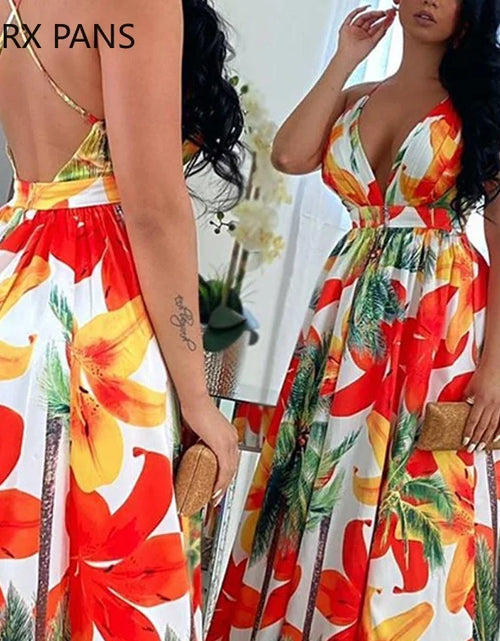 Load image into Gallery viewer, Floral Print Backless Maxi Dress Summer Dress Women Fashion Party Elegant Clothes
