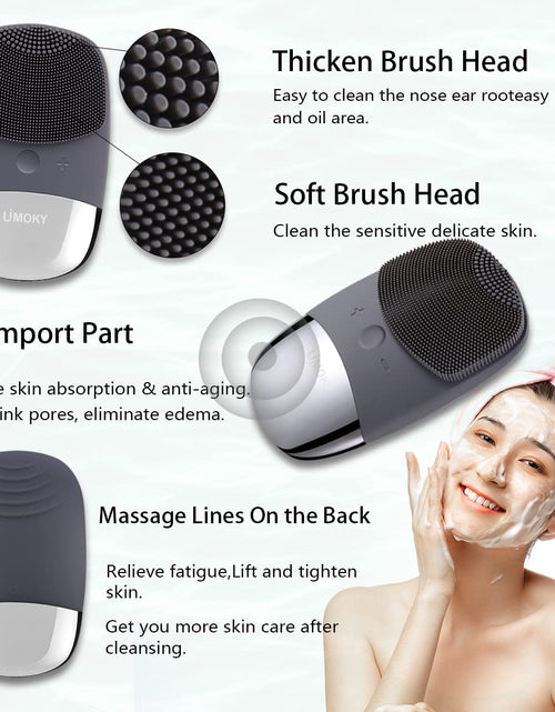 Load image into Gallery viewer, Facial Cleansing Brush, 3-In-1 Electric Silicone Face Scrubber, Vibrating Massager, IPX7 Waterproof, USB Rechargeble Brush for Deep Cleanning, Blackhead Remover, Exfoliating (Gray)
