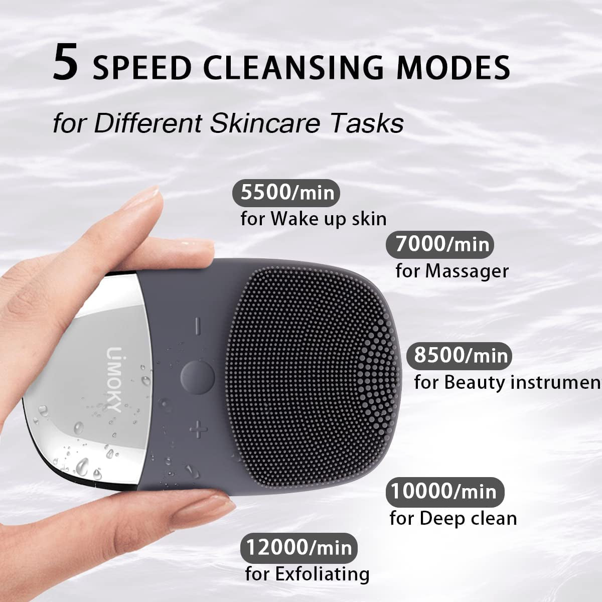 Facial Cleansing Brush, 3-In-1 Electric Silicone Face Scrubber, Vibrating Massager, IPX7 Waterproof, USB Rechargeble Brush for Deep Cleanning, Blackhead Remover, Exfoliating (Gray)