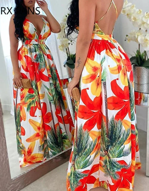 Load image into Gallery viewer, Floral Print Backless Maxi Dress Summer Dress Women Fashion Party Elegant Clothes
