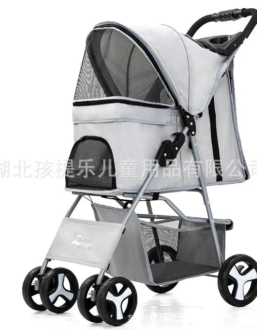 Load image into Gallery viewer, DTC-804 Portable Foldable Pet Cart Cat Dog Four Wheeled Cart Pet Outing Cart Single Handed Delivery with Sunroof
