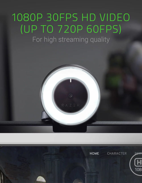 Load image into Gallery viewer, Kiyo Streaming Webcam, Full HD, Auto Focus, Ring Light with Adjustable Brightness, Black
