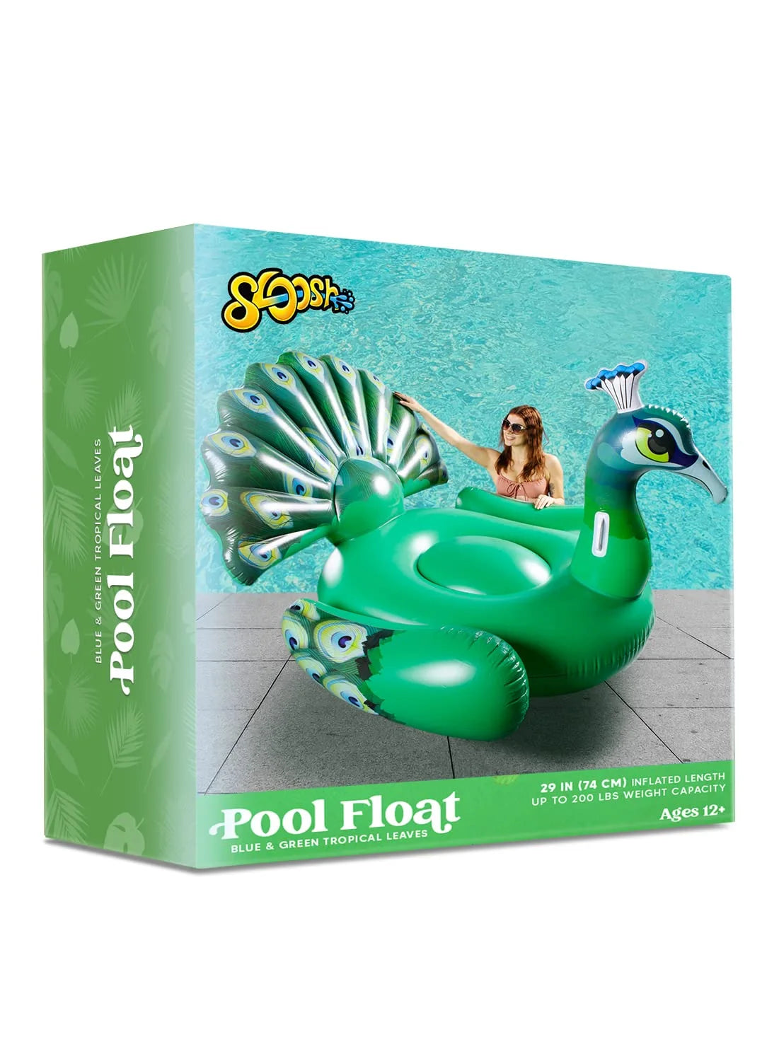 Inflatable Peacock Pool Float, Giant Green Peacock Ride on Raft for Swimming Pool, Beach Floaties, Party Decoration Toys, Inflatable Island, Summer Pool Raft Lounge for Adults & Kids