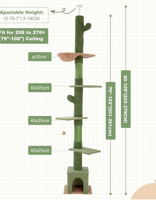 Load image into Gallery viewer, Floor to Ceiling Cat Tree Ajustable Height [82-108 Inches=208-275Cm] 6 Tiers Tower Fit for 7-9 Feet Ceiling
