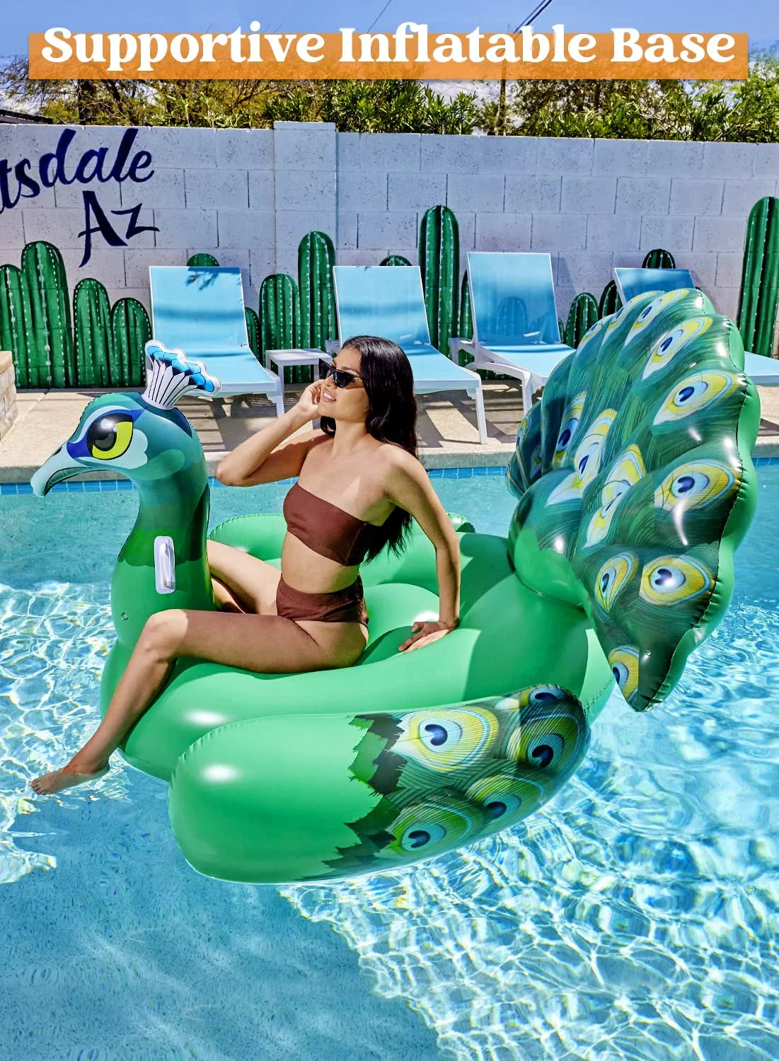 Inflatable Peacock Pool Float, Giant Green Peacock Ride on Raft for Swimming Pool, Beach Floaties, Party Decoration Toys, Inflatable Island, Summer Pool Raft Lounge for Adults & Kids