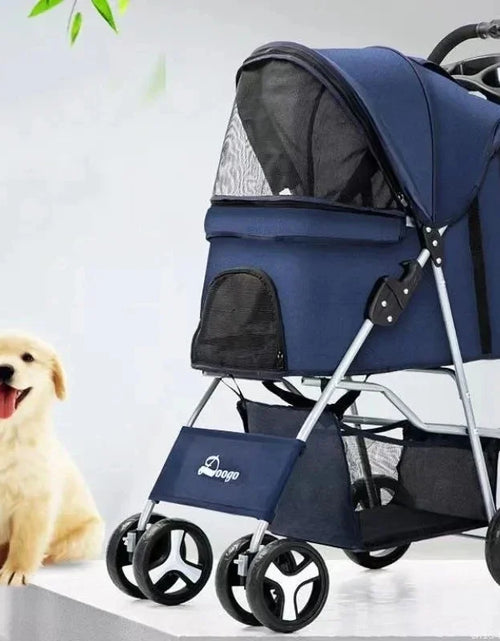 Load image into Gallery viewer, DTC-804 Portable Foldable Pet Cart Cat Dog Four Wheeled Cart Pet Outing Cart Single Handed Delivery with Sunroof
