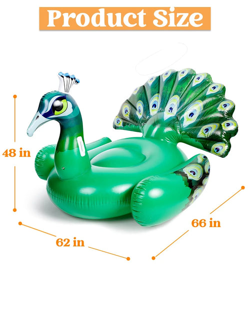 Load image into Gallery viewer, Inflatable Peacock Pool Float, Giant Green Peacock Ride on Raft for Swimming Pool, Beach Floaties, Party Decoration Toys, Inflatable Island, Summer Pool Raft Lounge for Adults &amp; Kids
