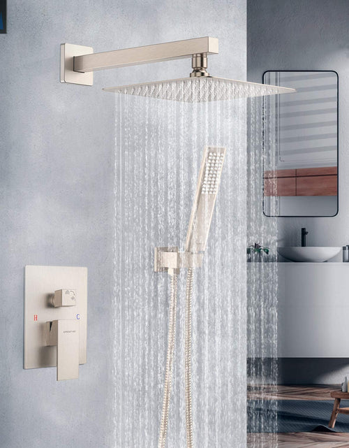 Load image into Gallery viewer, Rain Shower System Sets Faucet:  10 Inch Overhead Rainhead Shower Combo Set with Handheld and Valve-Luxury Modern Mixer Rainfall Brushed Nickel Shower Faucets Sets Complete
